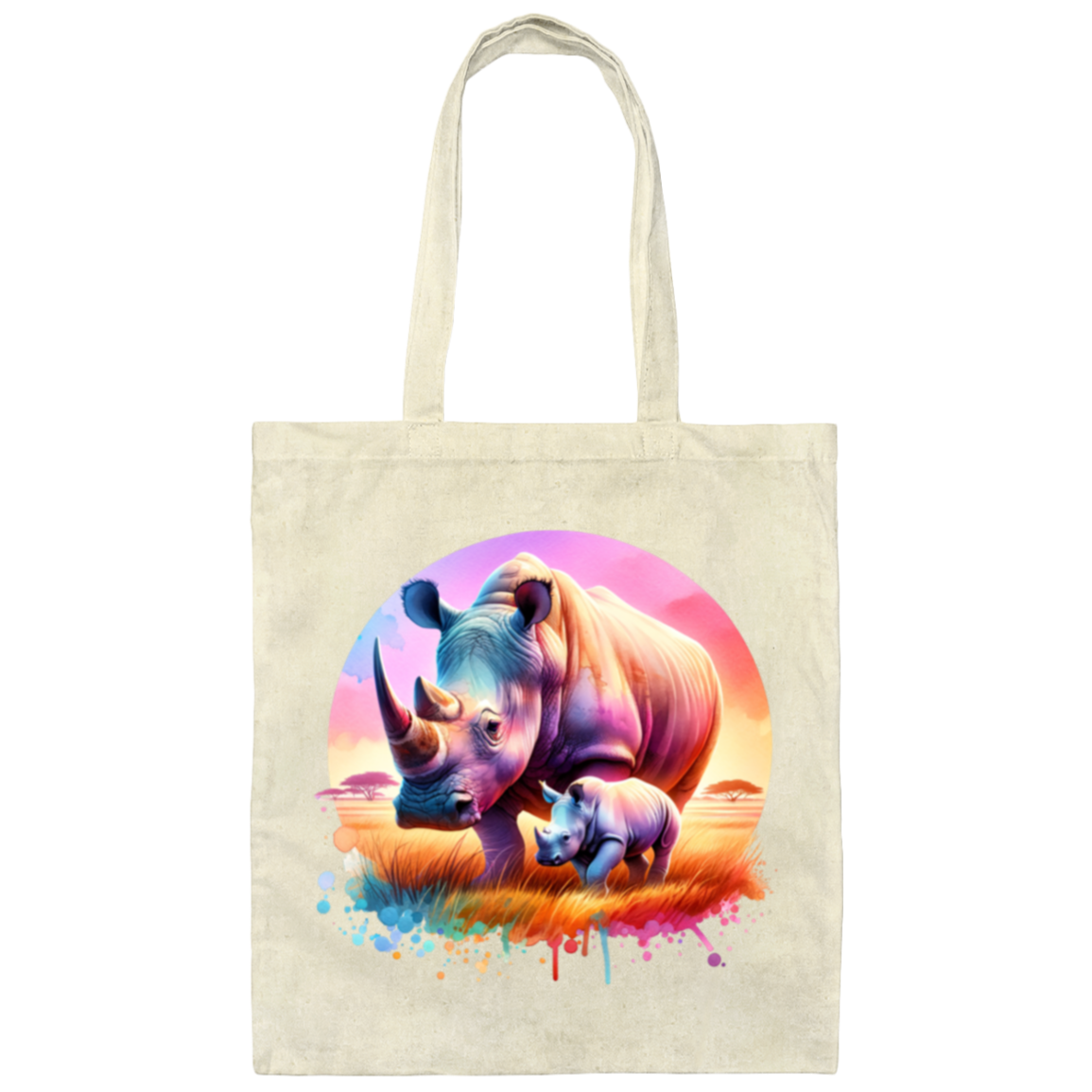 Rhino Mom and Baby Canvas Tote Bag