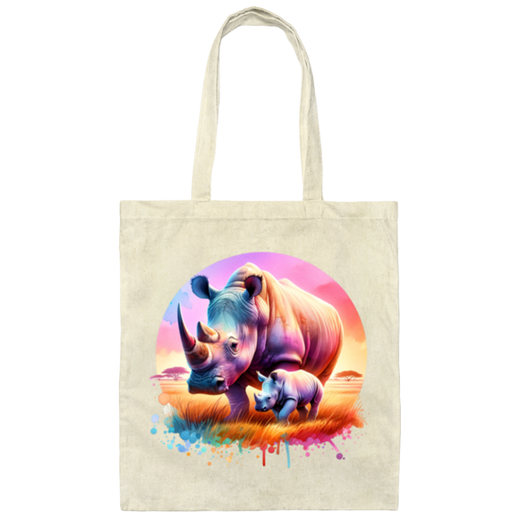 Rhino Mom and Baby Canvas Tote Bag