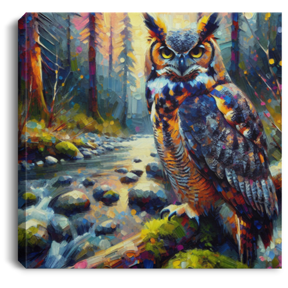 Great Horned Owl by Stream Canvas Art Prints