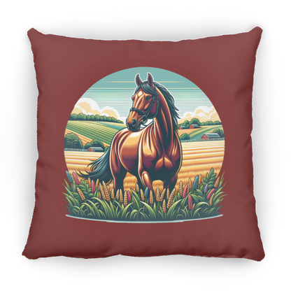 Bay Horse on Farm - Throw Pillows