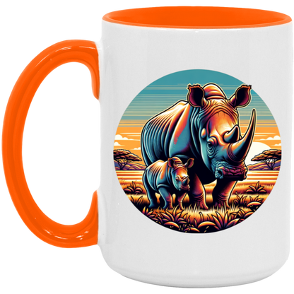 Rhino Mom and Calf Circle Graphic Mugs