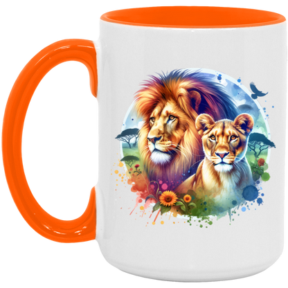 Lion and Lioness Watercolor - Mugs