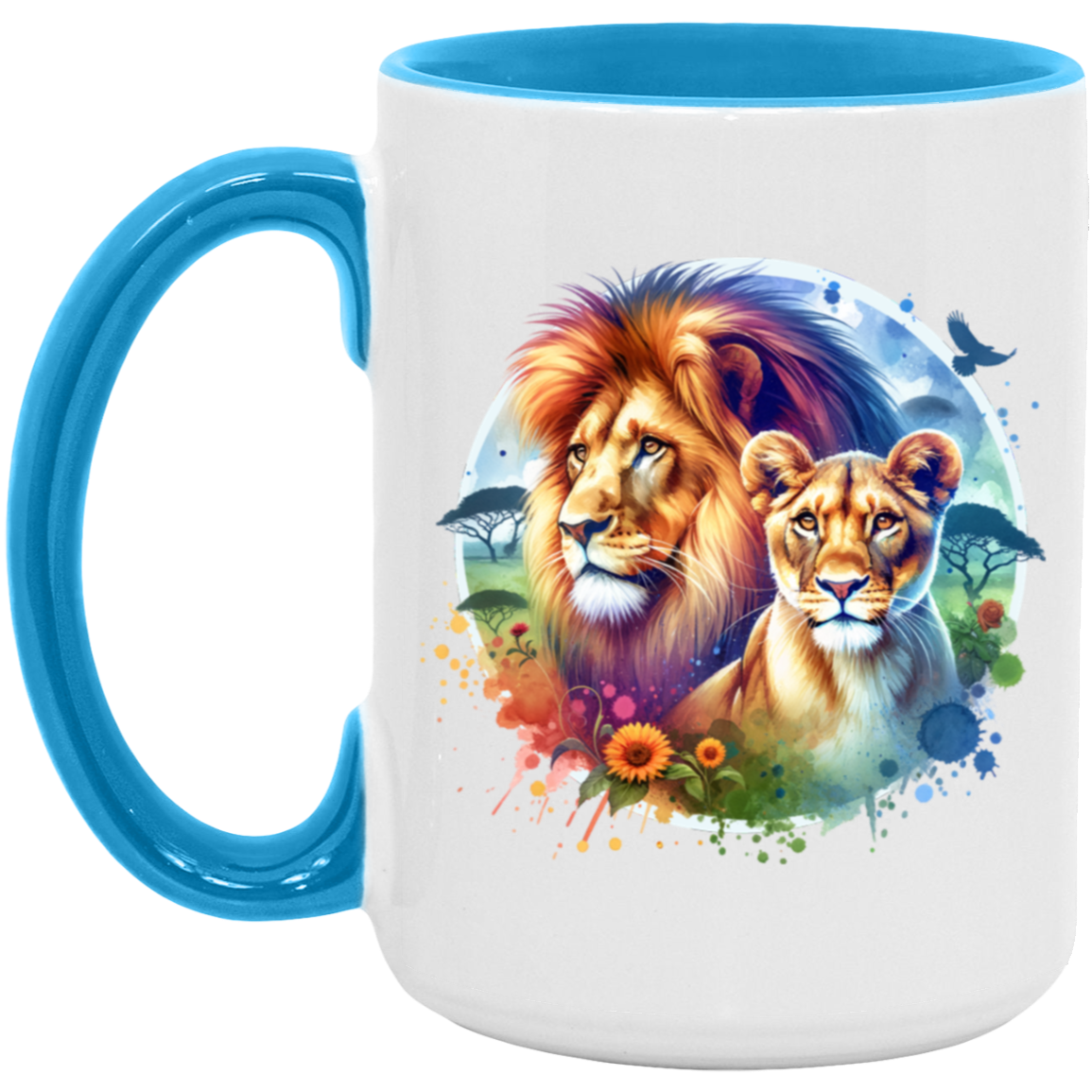 Lion and Lioness Watercolor - Mugs