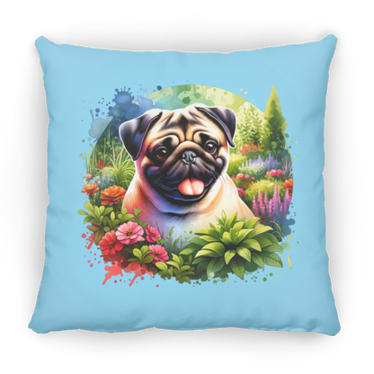 Pug in Garden Throw Pillows
