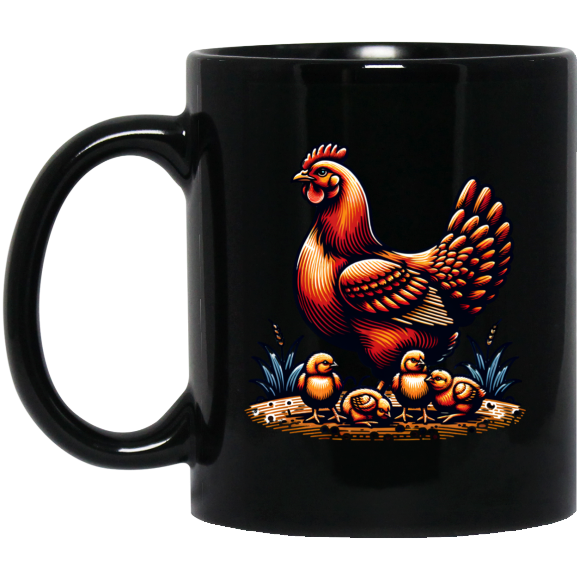 Rhode Island Red with Chicks Block Print Mug