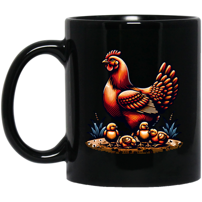 Rhode Island Red with Chicks Block Print Mug