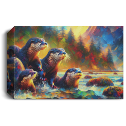 River Otters at Sunset - Canvas Art Prints