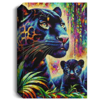 Melanistic Jaguar with Cubs - Canvas Art Prints