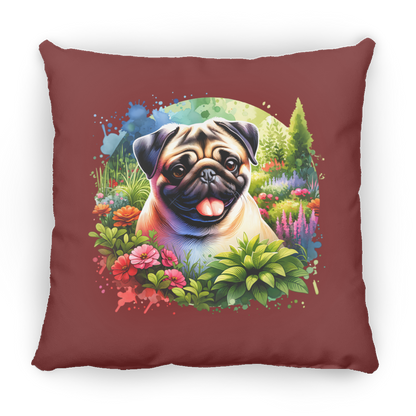 Pug in Garden Throw Pillows