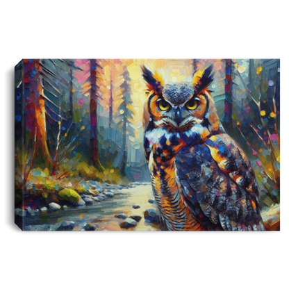 Great Horned Owl by Stream - Canvas Art Prints