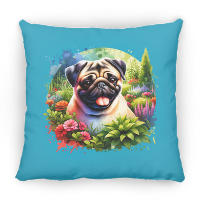 Pug in Garden Throw Pillows