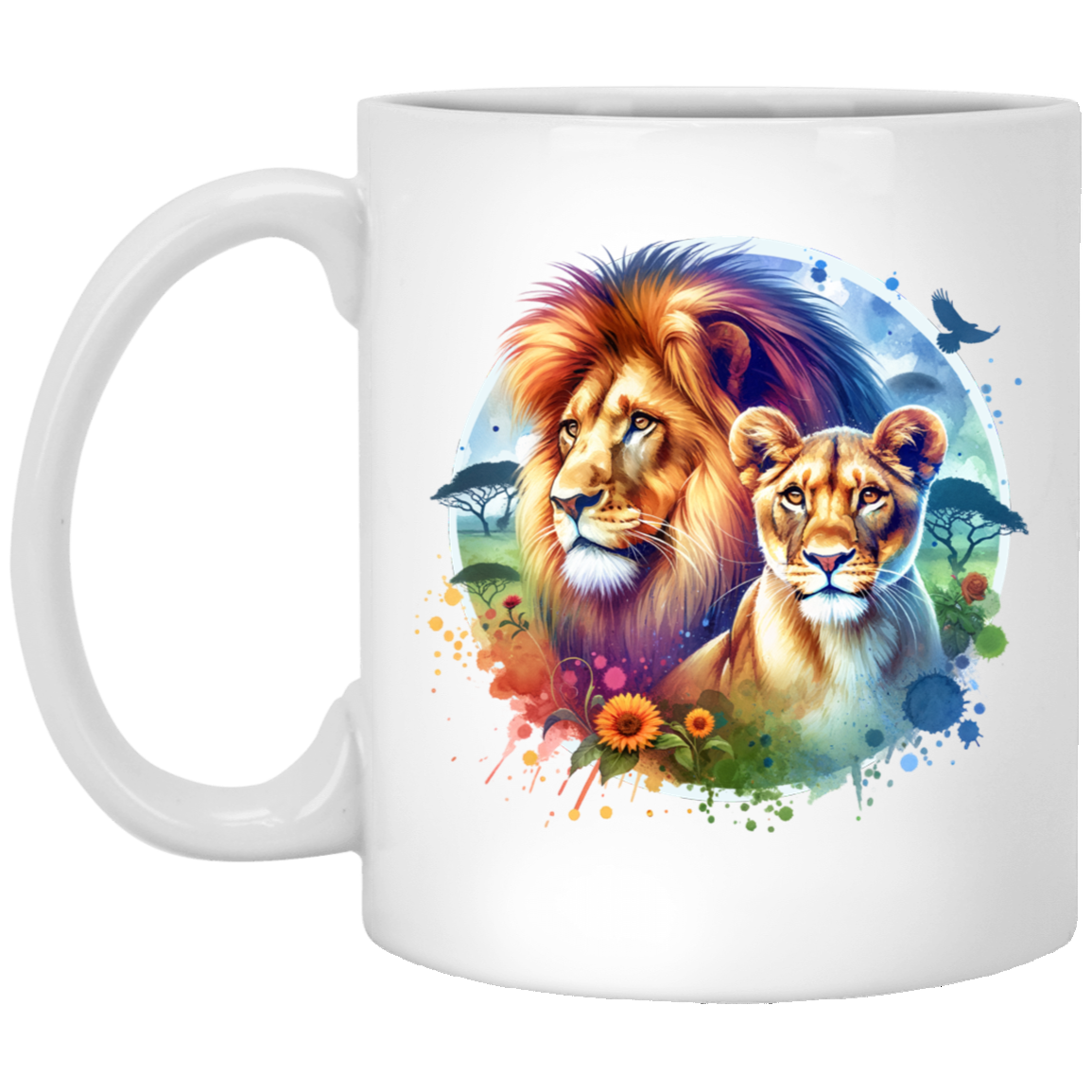 Lion and Lioness Watercolor - Mugs