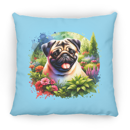 Pug in Garden Throw Pillows