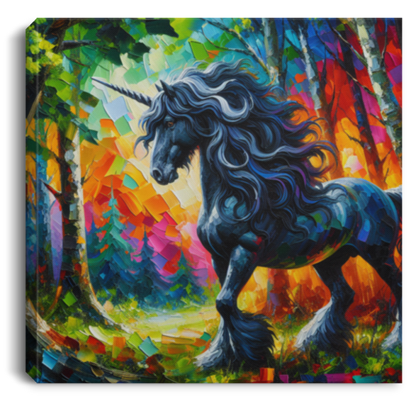 Elegant Black Stallion Unicorn - Canvas Art Prints