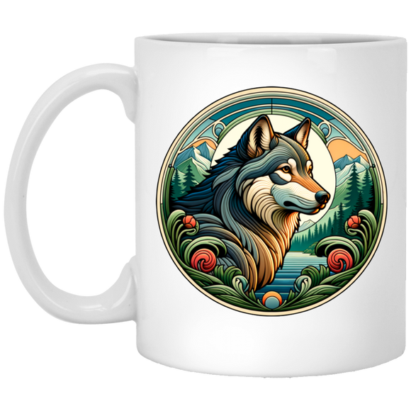 Wolf, Art Nouveau Style Mugs