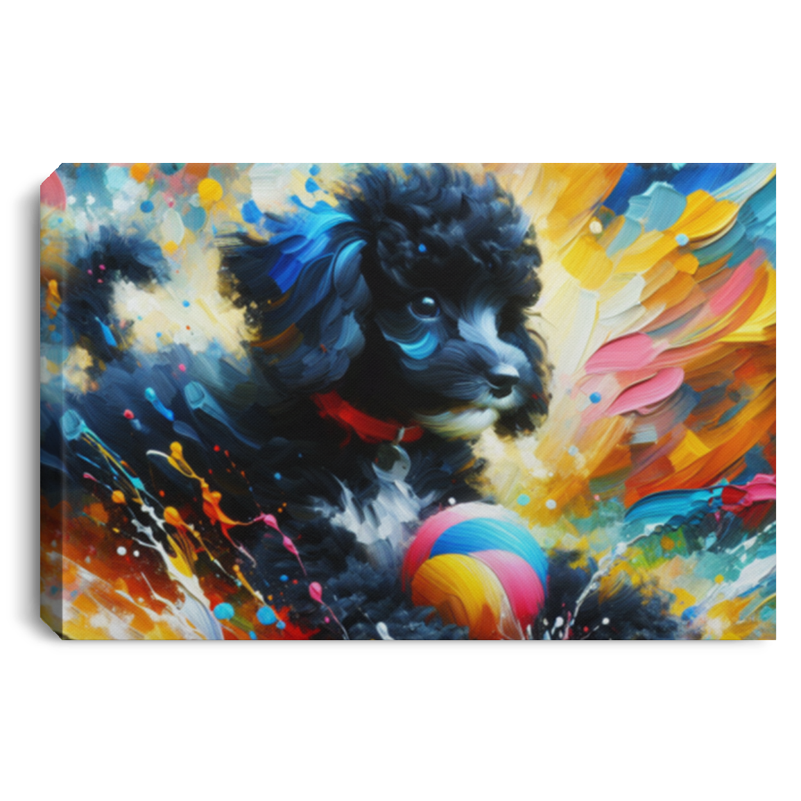 Black &  White Poodle Playing - Canvas Art Prints