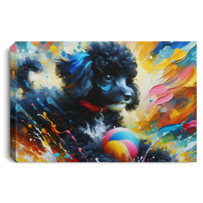Black &  White Poodle Playing - Canvas Art Prints
