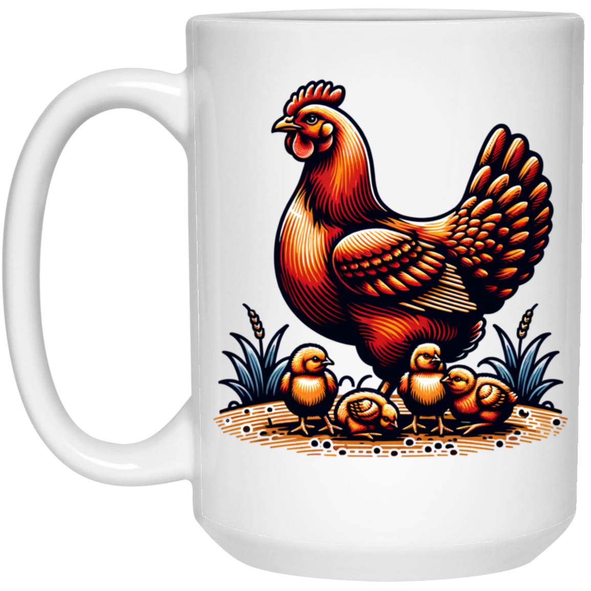 Rhode Island Red with Chicks Block Print Mug