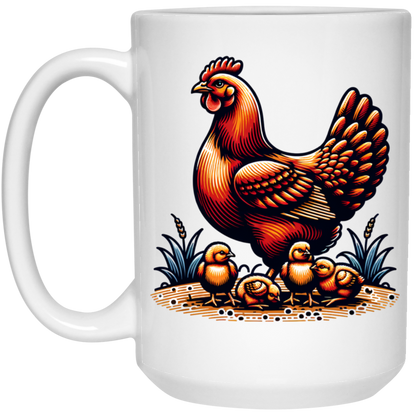 Rhode Island Red with Chicks Block Print Mug