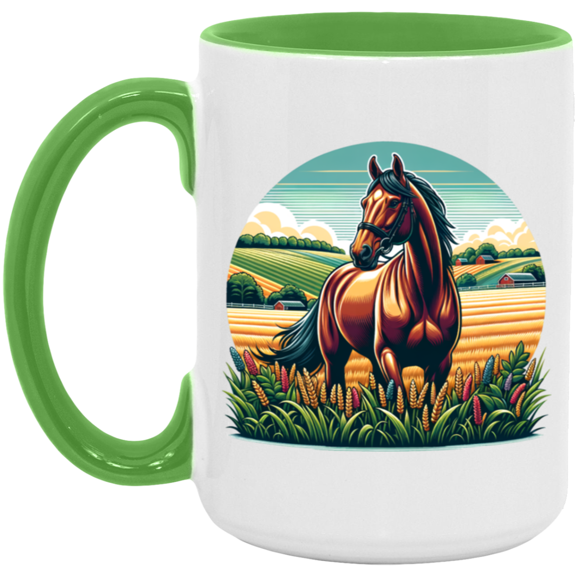 Bay Horse on Farm - Mugs