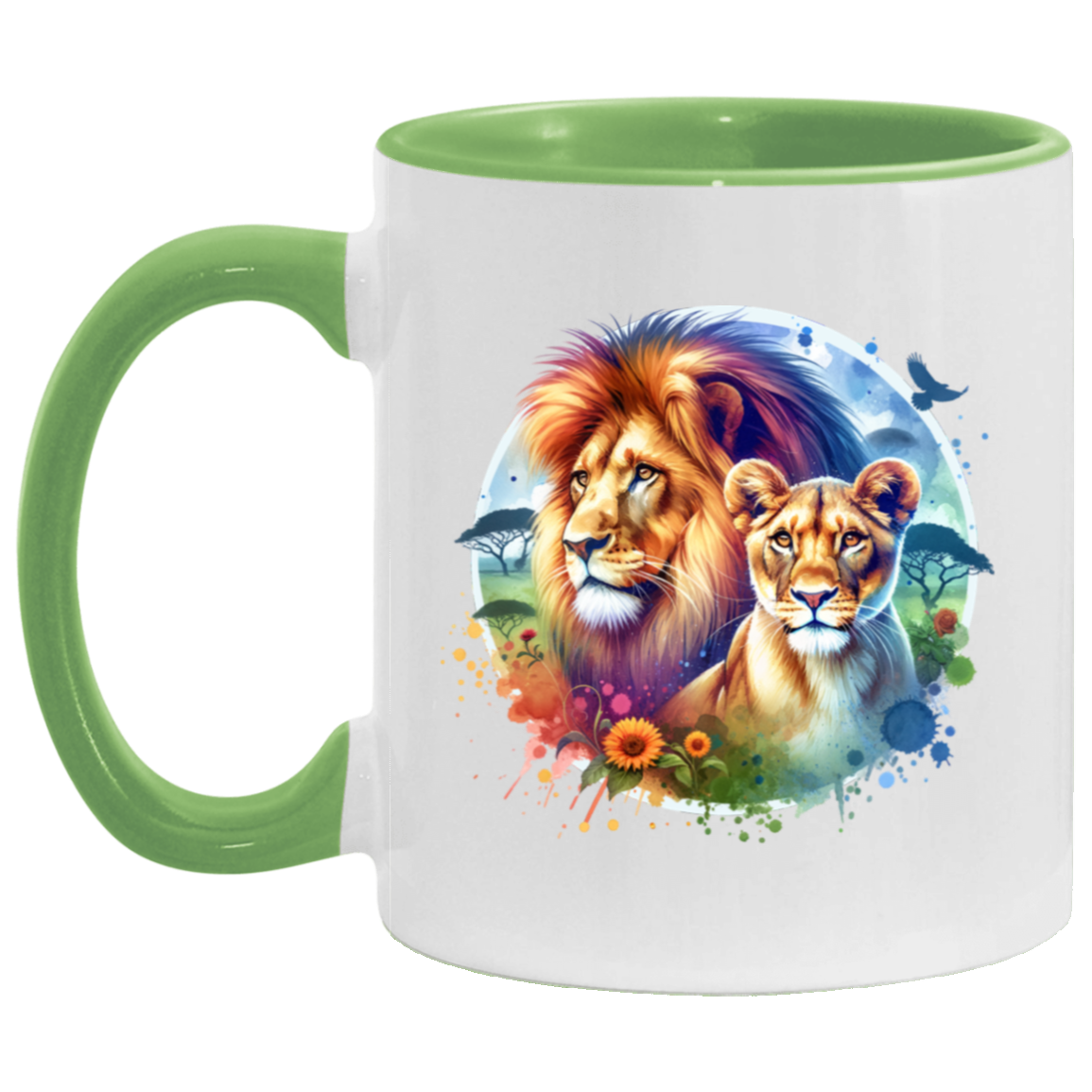 Lion and Lioness Watercolor - Mugs