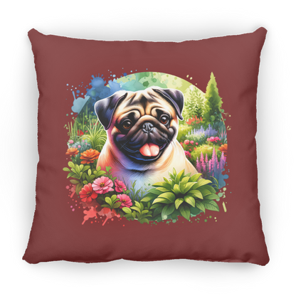Pug in Garden Throw Pillows