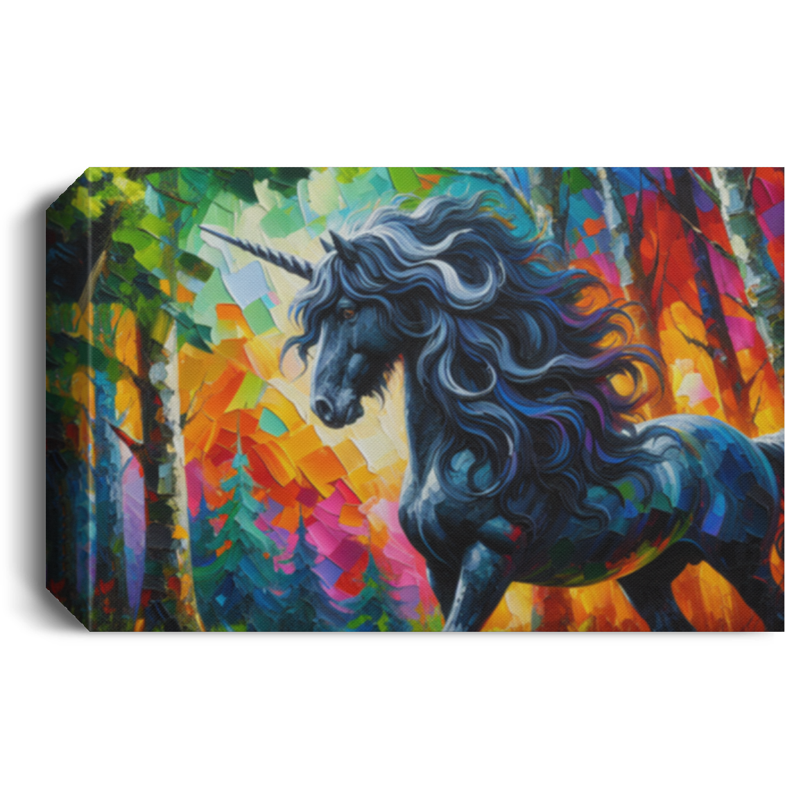 Elegant Black Stallion Unicorn - Canvas Art Prints