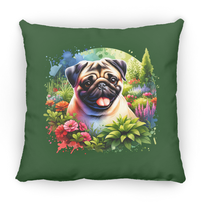 Pug in Garden Throw Pillows