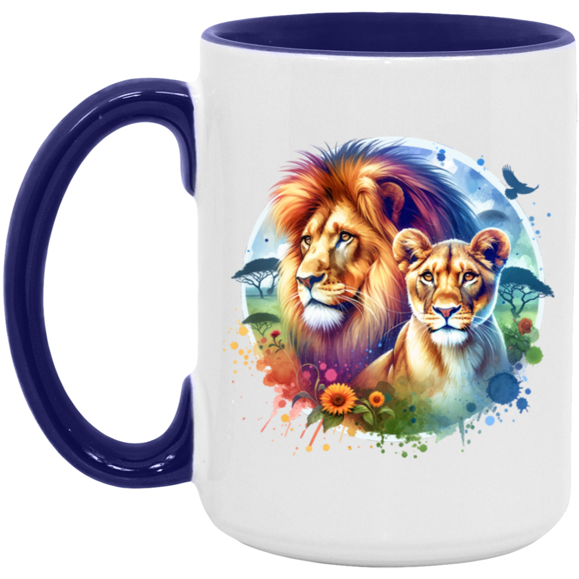 Lion and Lioness Watercolor - Mugs