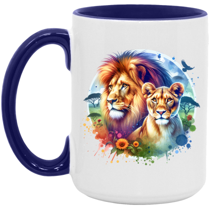 Lion and Lioness Watercolor - Mugs