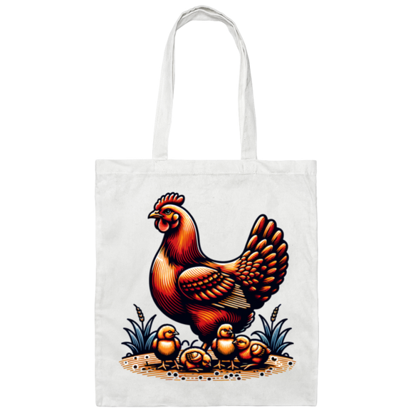 Rhode Island Red with Chicks Block Print Canvas Tote Bag