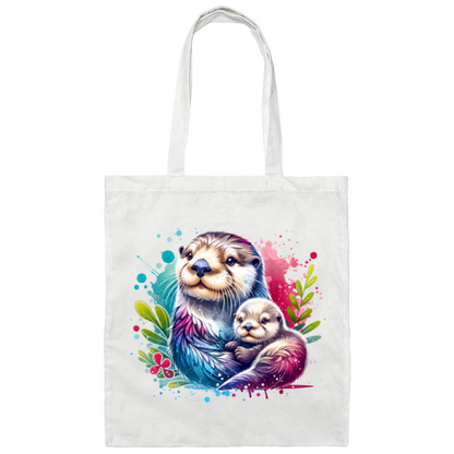 Sea Otter Mom and Baby Canvas Tote Bag