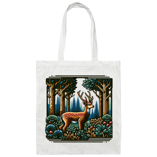 Deer in Forest Block Print - Canvas Tote Bag