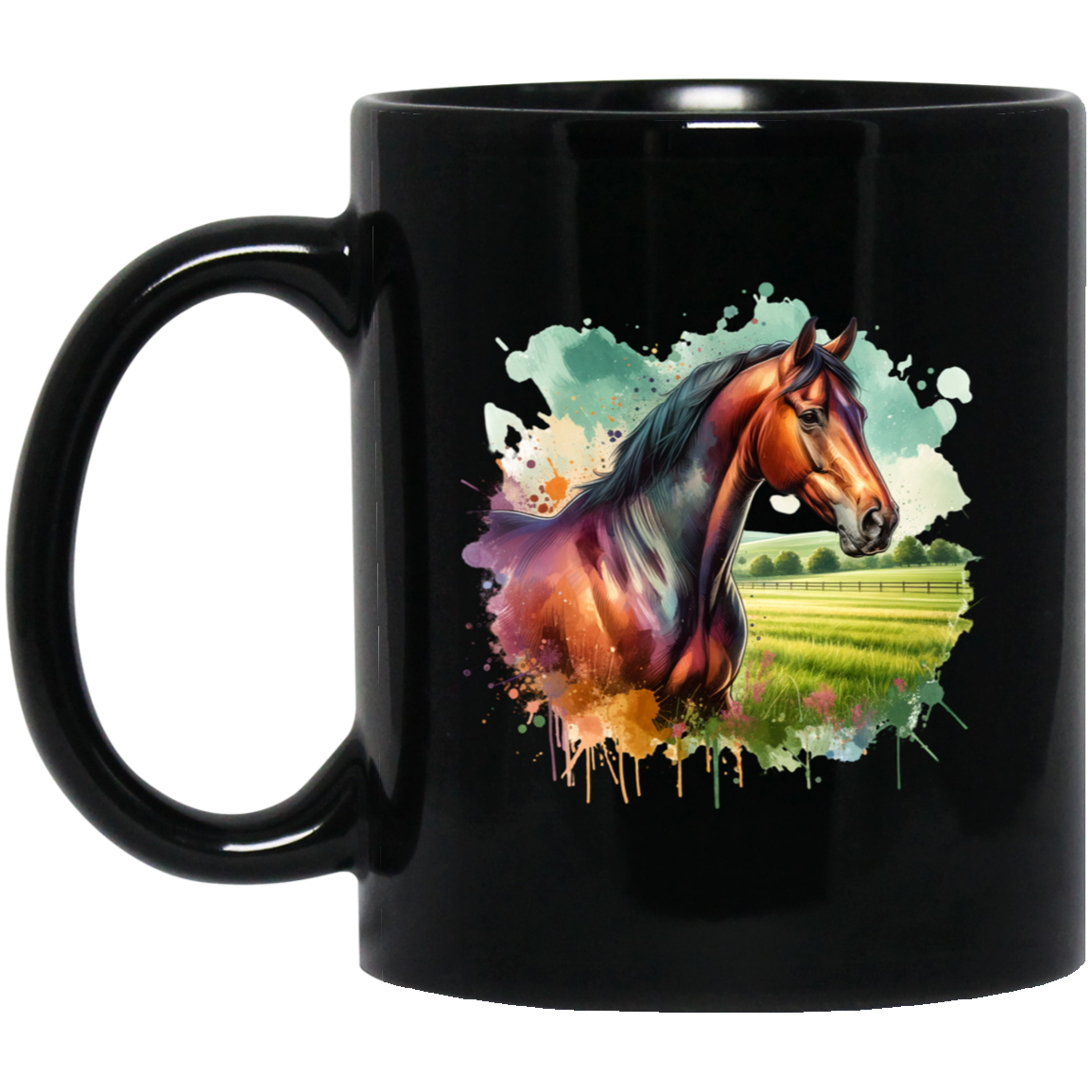 Bay Horse with Field - Mugs