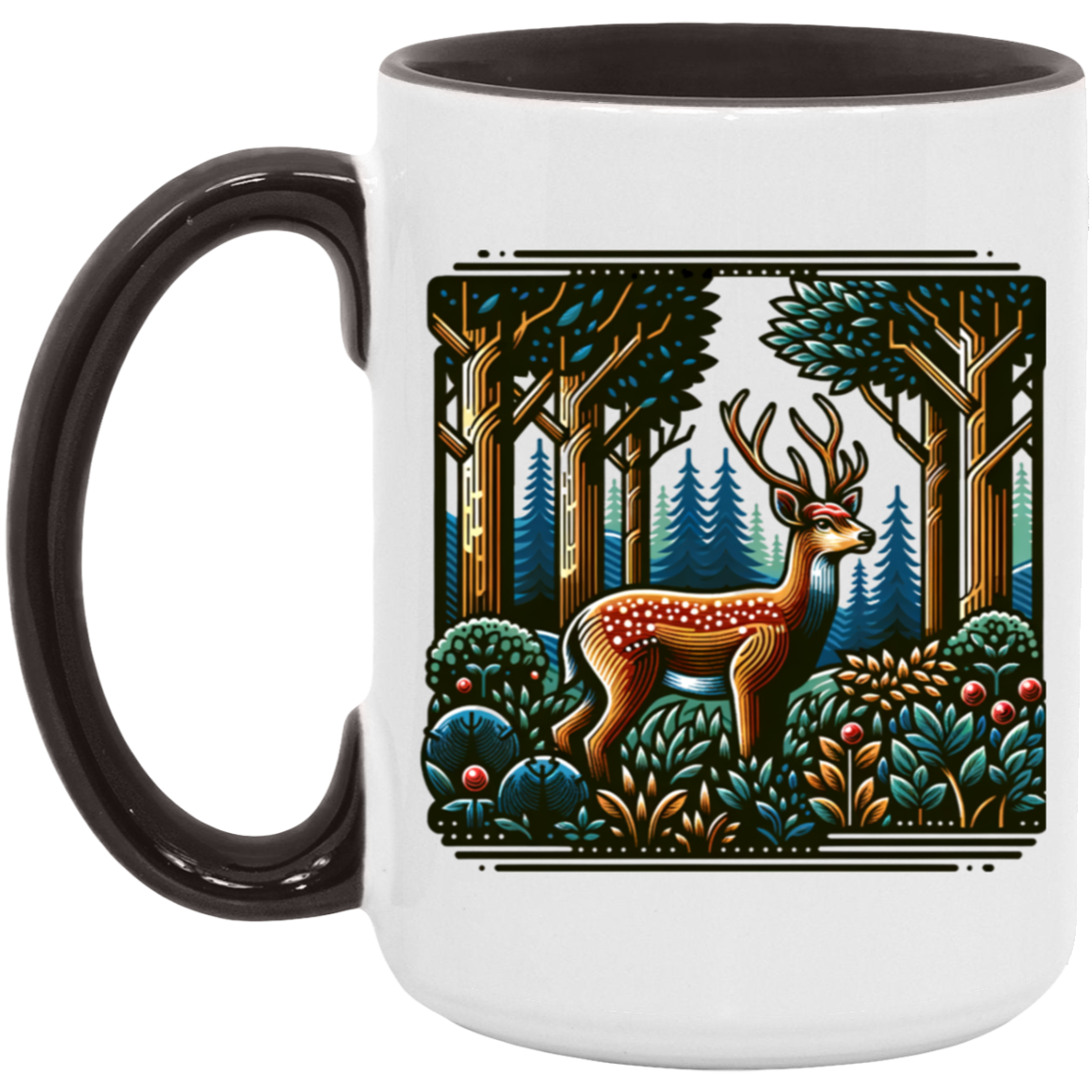 Deer in Forest Block Print - Mugs