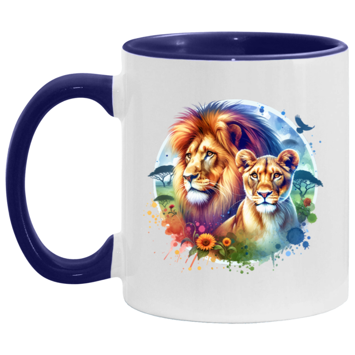 Lion and Lioness Watercolor - Mugs