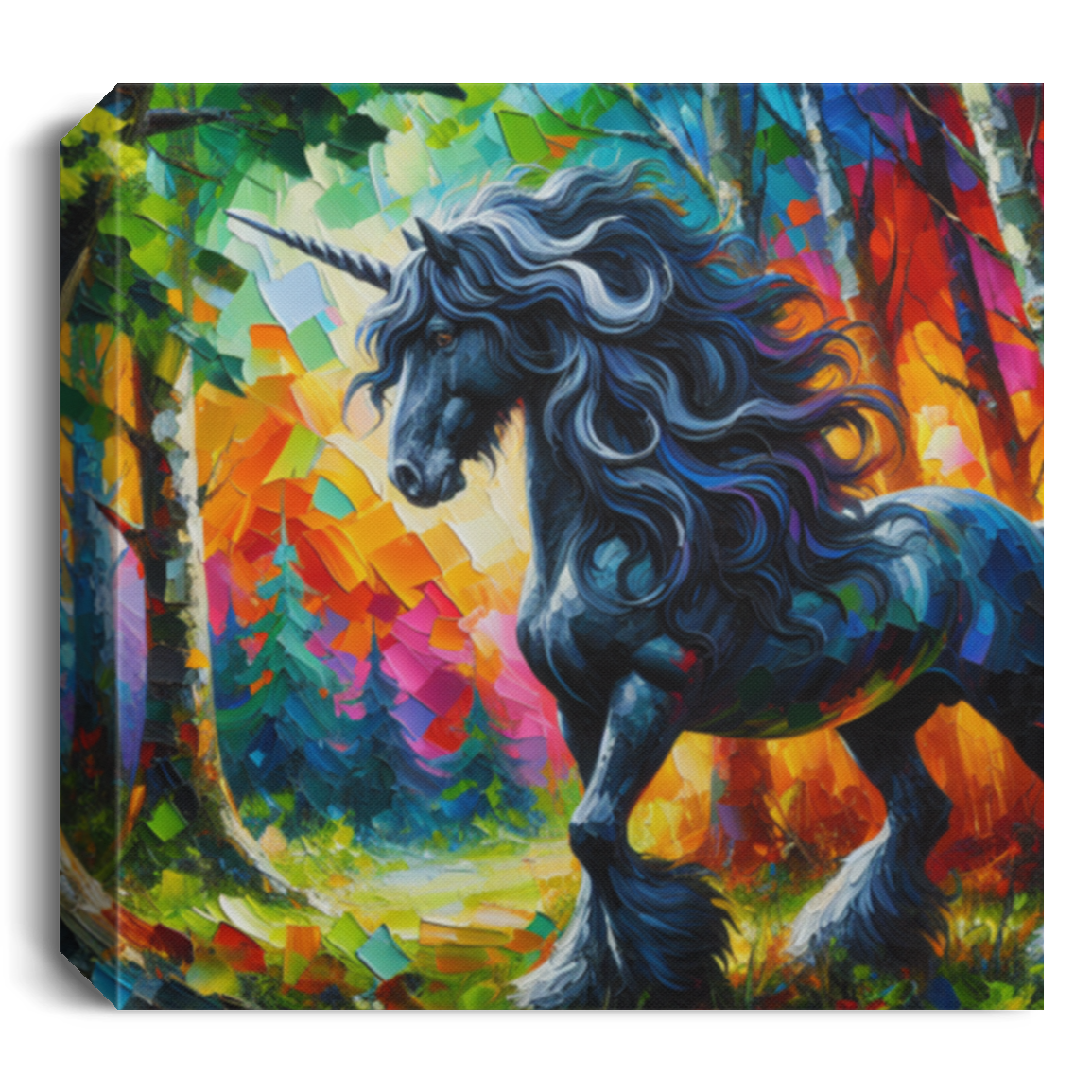 Elegant Black Stallion Unicorn - Canvas Art Prints