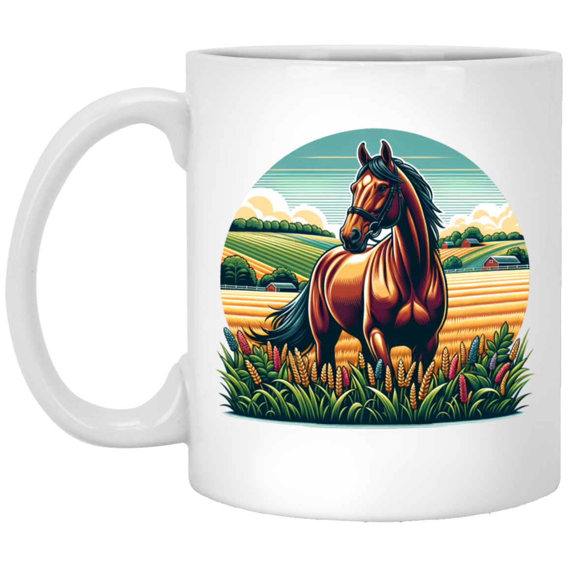 Bay Horse on Farm - Mugs