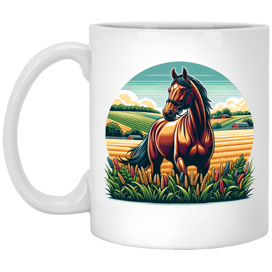 Bay Horse on Farm - Mugs