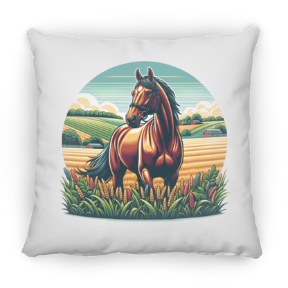 Bay Horse on Farm - Throw Pillows