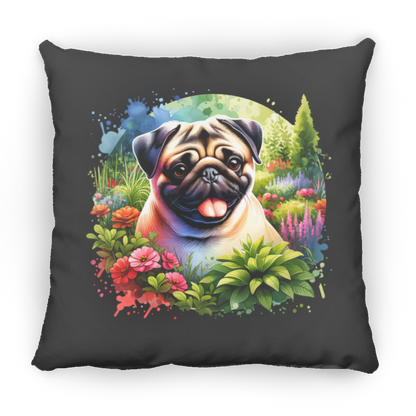 Pug in Garden Throw Pillows