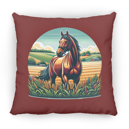 Bay Horse on Farm - Throw Pillows