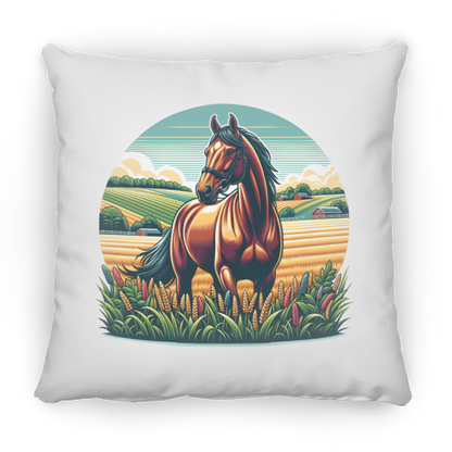 Bay Horse on Farm - Throw Pillows