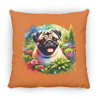 Pug in Garden Throw Pillows