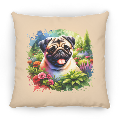 Pug in Garden Throw Pillows