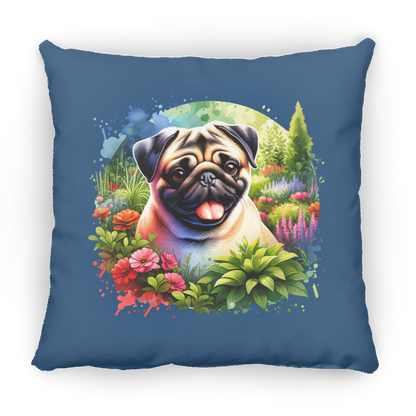 Pug in Garden Throw Pillows