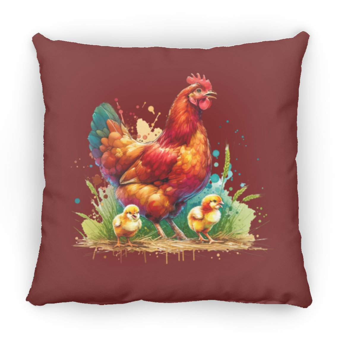 Rhode Island Red Hen with Chicks - Pillows