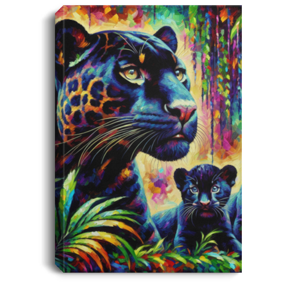 Melanistic Jaguar with Cubs - Canvas Art Prints