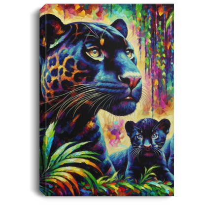 Melanistic Jaguar with Cubs - Canvas Art Prints