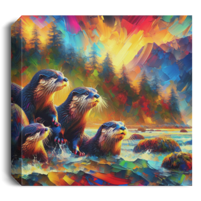 River Otters at Sunset - Canvas Art Prints